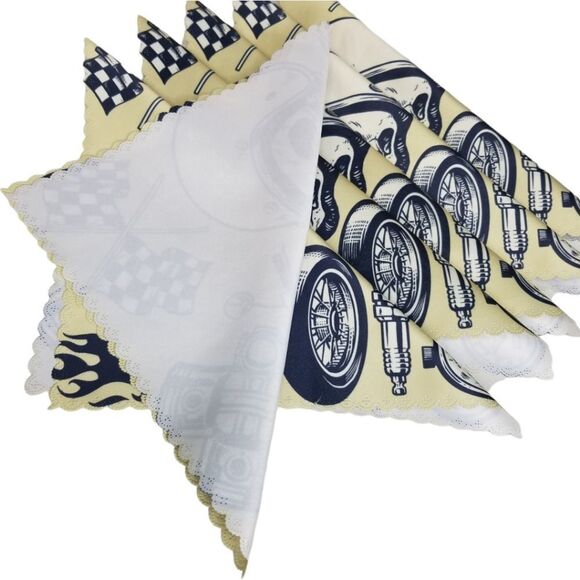MOTORCYCLE Race Skull Helmet Scalloped Edge Fabric Table Napkins Set of 6 - Picture 4 of 8
